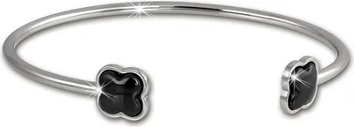 Produktbild von Amello Armreifen Edelstahl Keramik Kleeblatt silber schwarz Damen ESAX25S5