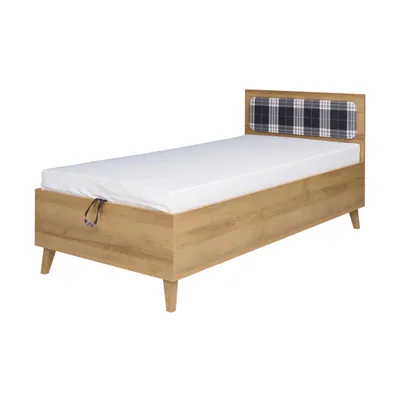 Produktbild von BEAUTYSOFA | Jugendbett MORENO 90x200 cm Bett mit Bettkasten, Bunt - Eiche Gold/Weiß/Graphit, moderner Polsterbett mit Stauraum