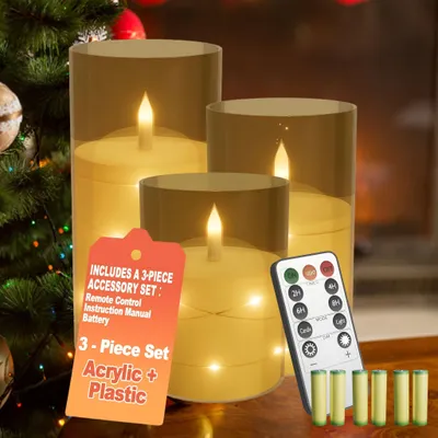 Produktbild von FIVMEN 3er Set Flammenlose LED Kerzen mit Fernbedienung und 6 AA-Batterien,Timer Funktion 300 Stunden flackernde,kabellose Weihnachten Beleuchtung Deko für Tischdeko,Hause,Bad,Wohnzimmer,TYP B Gold