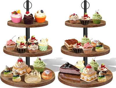 Cupcake-Ständer 3-stufig, Holz, 2er-Set, 30 cm Basis