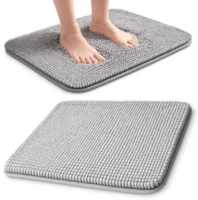 Produktbild von Unyqoos® Badematte Chenille 60 x 40 cm – saugfähige, rutschfeste Duschmatte mit PVC-Unterseite, maschinenwaschbar, Grau