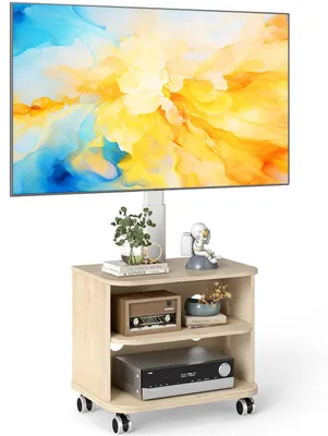 Image de Support TV sur roulettes - Blanc - 32 à 65 pouces - Hauteur réglable - 40 kg