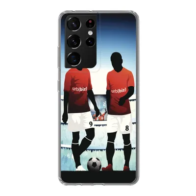 Produktbild von MuchoWow® Handyhülle Schutzhülle Hülle für Samsung Galaxy S21 Ultra Eine Illustration von zwei Fußballspielern in einem Stadion - Jungen - Mädchen - Kinder Silikon Softcase Handy Hülle - Mobiltelefon