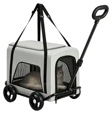 Imagen del producto de Transportador plegable 2 en 1, color gris, de gran tamaño, para perros y gatos