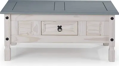 Produktbild von Couchtisch 100 x 60 cm mit Schublade Pinienholz weiß grau lasiert MEXICO