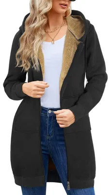 Immagine prodotto di Omgoods - Felpa con cappuccio da donna, in pile, casual e confortevole, con tasche
