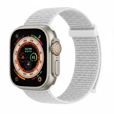 Produktbild von Smartwatch Armband für Apple Watch Ultra 3 49mm Nylon Textil Band Ersatzband Wechselband Klettverschluss flexibel atmungsaktiv Weiß