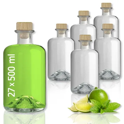 Produktbild von 27 Glasflaschen 500 ml leer zum selbst Befüllen mit Korken Apothekerflasche Essig Öl leere Flasche Schnapsflaschen Likörflaschen