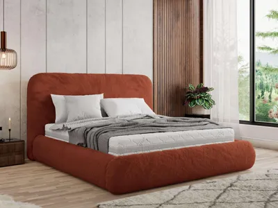 Produktbild von MKS MEBLE Polsterbett BENEA CLASSIC 160 x 200 cm mit Bettkasten & Gasdruck-Lift-Stauraum & Federleisten Multipocket Matratze - ELORI LUX - Orange Plüsch
