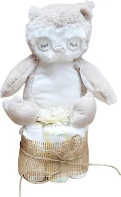 Produktbild von Neugeborenen Geschenkset, Windeltorte Eule beige, 12-tlg.