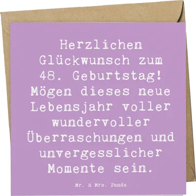 Produktbild von Mr. & Mrs. Panda Grußkarte Spruch 48. Geburtstag - Lavendeltraum - Geschenk, Glückwunschkarte, anlasskarte, 48 Jahre Jubiläum, unvergessliche Momente, Lebensfreude, Alter