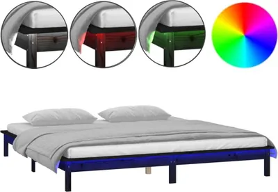 Produktbild von vidaXL Massivholzbett mit LED-Beleuchtung Schwarz 200x200 cm