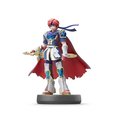 A figurine of a character with red hair, blue and gold armor, and a red cape, standing on a black base.