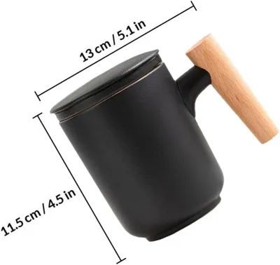 Produktbild von Keramische Teetasse mit Siebeinsatz und auslaufsicherem Design, schwarzer doppelwandiger Teetrennbecher für Büro und Zuhause zum Aufbrühen von Tee