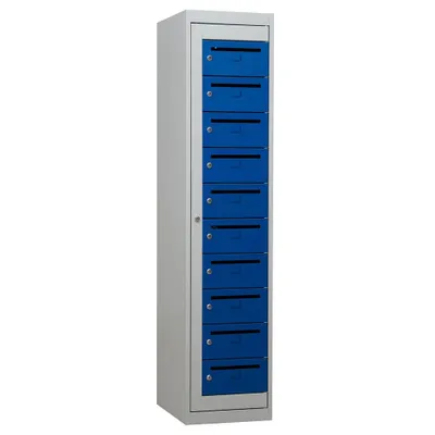 Produktbild von Gürkan Schließfachschrank lichtgrau, blau 111315, 10 Schließfächer 40,0 x 50,0 x 180,0 cm