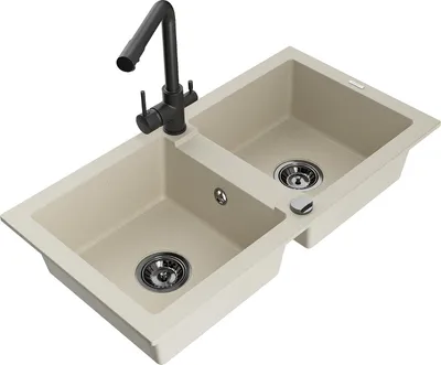 Produktbild von Mexen Mario 2-Becken-Granitspüle mit Mischbatterie Duero, Beige - 6504-69-671600-70