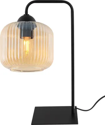 Produktbild von Tischleuchte Riffle Schwarz 1-flammig Glas Honig Zylinder E27