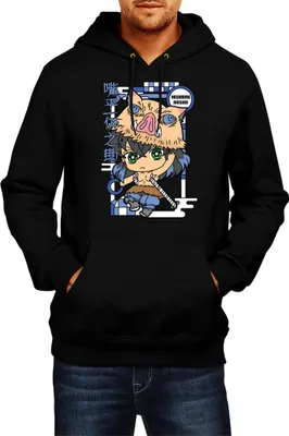Immagine prodotto di Felpa con cappuccio da uomo Demon Anime Slayer Kimetsu No Yaiba Chibi Inosuke Hashibira, Man M , Noir