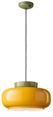 Image de Vintage Decò Maracana Suspension Céramique-Verre Jaune-Vert 1 Lumière E27