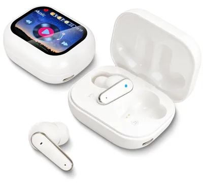 Obrázok produktu pre Slúchadlá do uší, Bluetooth, bezdrôtové, farebný dotykový displej, biela farba