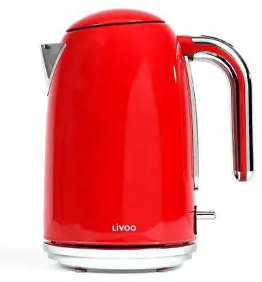 Wasserkocher 1,7 l, 2200 W, Rot, Retro-Design, Edelstahl