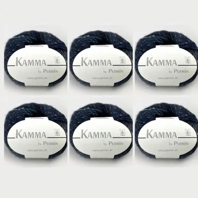 Image de 6 pelotes de Kamma by Permin – Fil raffiné avec de la laine, de l'alpaga, de la soie et un effet tweed (08 bleu foncé)
