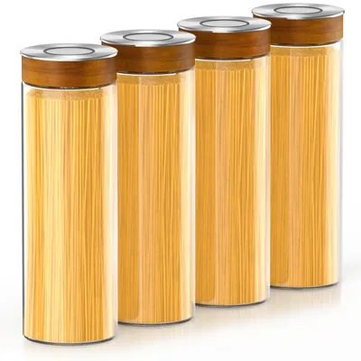 Zdjęcie produktu dla Zestaw 4 szklanych pojemników Arendo, każdy o pojemności 1700 ml, wykonanych z borokrzemianu, z hermetycznym zakrętką próżniową, pokrywką ze stali nierdzewnej z uszczelką silikonową. Pojemniki do przechowywania żywności, 4 sztuki, przezroczyste