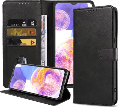Image de Convient à Samsung Galaxy A23
Etui de téléphone en faux cuir avec lèvre magnétique et porte-cartes Etui de livre avec
Rabat - Noir - Smartphonics