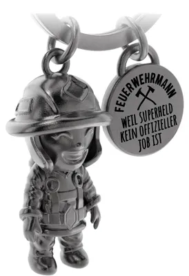 Produktbild von LANOLU Schlüsselanhänger Feuerwehrmann "Superheld" - Vintage Silber