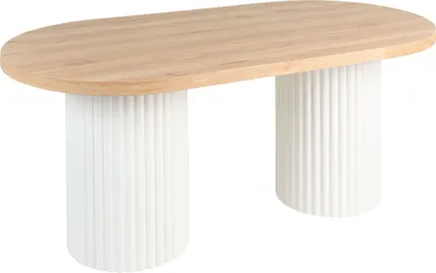Produktbild von BELIANI Esstisch Heller Holzfarbton u. Weiß MDF-Platte 180 x 100 cm für 6 Personen Oval Lamellen-Optik Rustikal Wohnküche Esszimmer Möbel