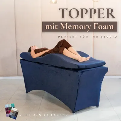 Produktbild von Wellen-Matratze (curved lash bed topper) mit Memory-Schaum und velours Bezug | Für Wimpernverlängerung, Kosmetikbehandlungen | 180x60cm dark-blue