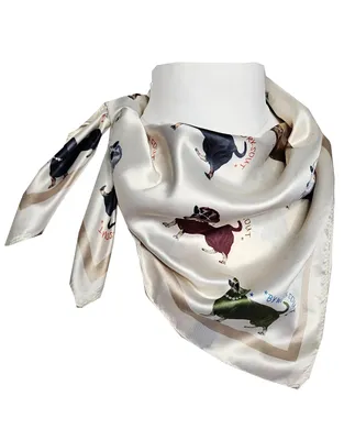 Produktbild von Nickituch DACKEL Creme Bunt 70x70 Satin Damen Halstuch Bandana Hund Druckmotiv
