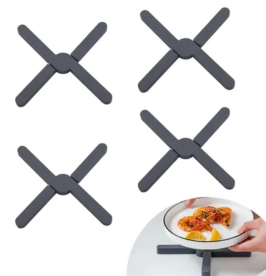 4er Set Silikon-Topfuntersetzer, Hitzeschutz, schwarz