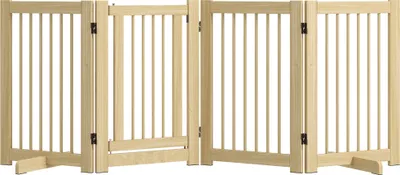 Produktbild von PawHut Absperrgitter Hund 4-teilig, 204 x 75 cm Faltbar Türschutzgitter mit Tür, Freistehend Hundegitter mit 2 Stützfüßen, Treppengitter aus Holz für