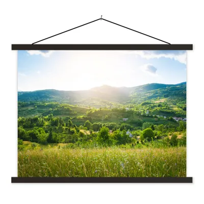 Produktbild von MuchoWow® Textilposter Wald - Landschaft - Sonne - Natur - Sonnenaufgang 60x45 cm mit schwarzem Rahmen - Poster Schlafzimmer