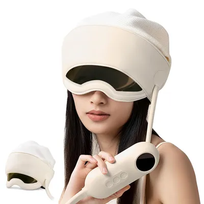 Produktbild von Elektrischer Kopf- und Augenmassagegerät, 6-Zonen-Druck, 3 Modi, 6 Heizstufen, kabellos, wiederaufladbar, entlastet Kopf,Augen und Nacken, beige
