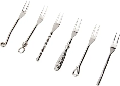 6 Cocktailgabeln aus Edelstahl, geschmiedet, 20,5 cm