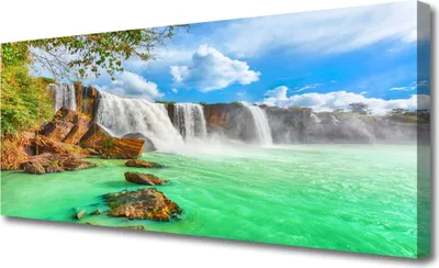 Produktbild von Tulup Leinwand-Bilder 125x50 Wandbild Canvas Kunstdruck Wasserfall See Landschaft