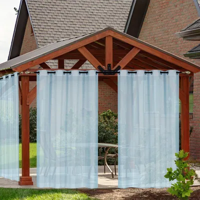 Produktbild von Outdoor Vorhang Transparent Vorhänge Voile Wasserdicht mit Ösen Gardinen für Balkon Terrasse Pavillon, 2 Stück, Blau, B132xH213cm