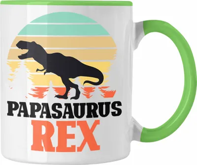 Produktbild von Trendation - Papasaurus Rex Tasse Geschenk für Vater Papa Vatertag Lustiges Geschenk Dinosaurier T-Rex (Grün)
