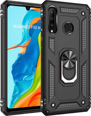 Produktbild von LaimTop Huawei P30 Lite Hülle, Hybrid Robuste Rüstung Drehbarer Ring Halter Ständer Dual Layer Hard PC + TPU Stoßfest Schutzhülle für Huawei P30 Lite Schwarz