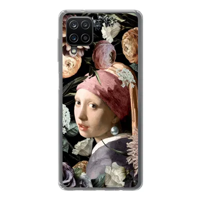 Produktbild von MuchoWow® Handyhülle Schutzhülle Hülle für Samsung Galaxy A12 Mädchen mit Perlenohrring - Blumen - Vermeer - Pastell - Kunstwerk - Gemälde - Alte Meister Silikon Softcase Handy Hülle - Bild