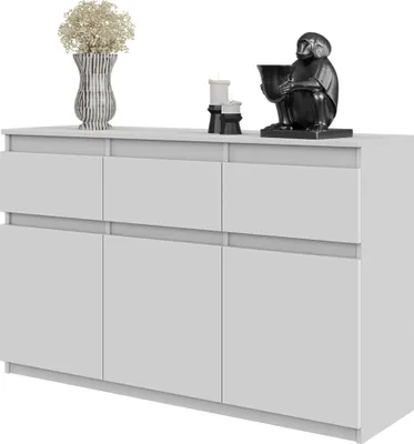 Produktbild von furnica Kommode Sideboard NOAH Weiß Matt 3 Türen H75cm B120cm T35cm Spanplatte HDF