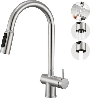 Immagine prodotto di Rubinetto da cucina a 3 vie con molla a spirale, acciaio inossidabile, lavello