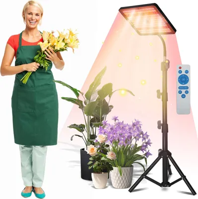 Obrázok produktu pre Jayseuw LED lampa na rastliny so stojanom, 25 W plnospektrálna pestovateľská lampa, 77-130 cm výškovo nastaviteľné svetlo na rastliny so stojanom pre izbové rastliny