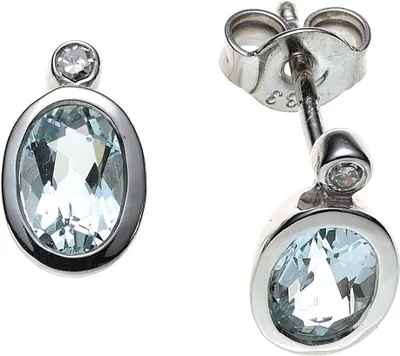 Produktbild von JOBO Ohrstecker 585 Gold Weißgold 2 Diamanten 2 Aquamarine Ohrringe