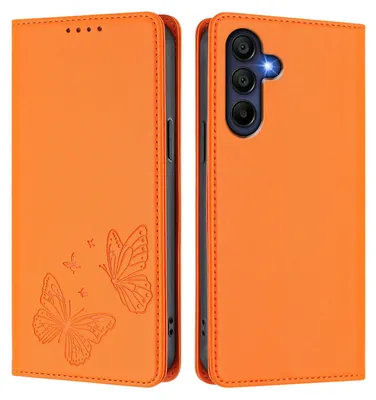 Produktbild von Lederhülle für Samsung Galaxy A16 5G/4G, Schmetterling Prägung Leder Brieftasche Schutzhülle mit Ständer Orange
