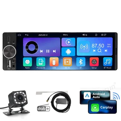 Produktbild von Junsun 1 DIN Autoradio mit CarPlay & Android Auto, DAB+, Bluetooth 5.0, Rückfahrkamera, HD-Touchscreen, Lenkradsteuerung