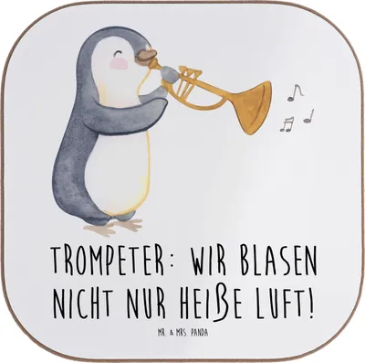 Produktbild von Mr. & Mrs. Panda Untersetzer Tasse Trompete Kunst - Weiß - Geschenk, Musiker, jazzig, Tassen, Getränkeuntersetzer, Lernen, Atemtechnik, laut, Instrument, Musik, Coaster