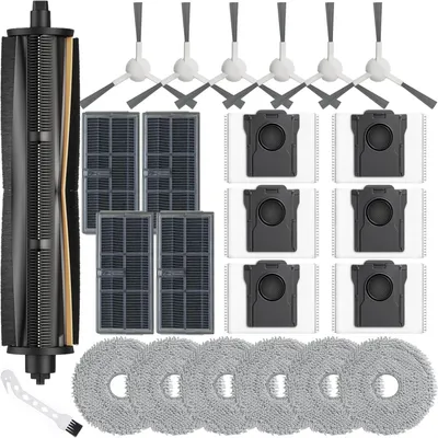Produktbild von 24 Stück Zubehör für Dreame L10s Ultra Gen 2/L10s Pro Ultra Heat/X30 Ultra/Mova E30 Ultra Saugroboter,Bestehend Aus 1 Hauptbürste,6 Wischtüchern,4 HEPA Filtern,6 Seitenbürsten,6 Staubbeutel